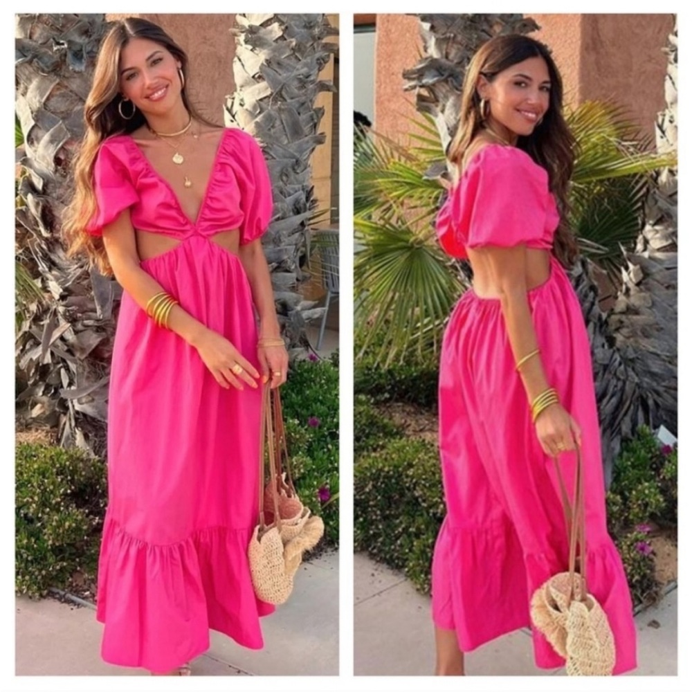 Zara Poplin Cutout Puff Sleeve Dress